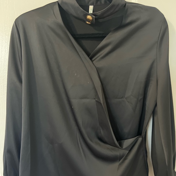 Black Satin Blouse with Choker Neckline - Picture 5 of 5